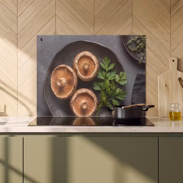 Inductie beschermer en spatscherm (2in1) - Paddestoelen - Kruiden - Eten — 2