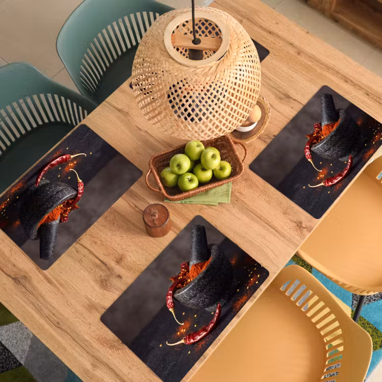 Placemat - 6 stuks - Specerijen - Vijzel - Rood — 6
