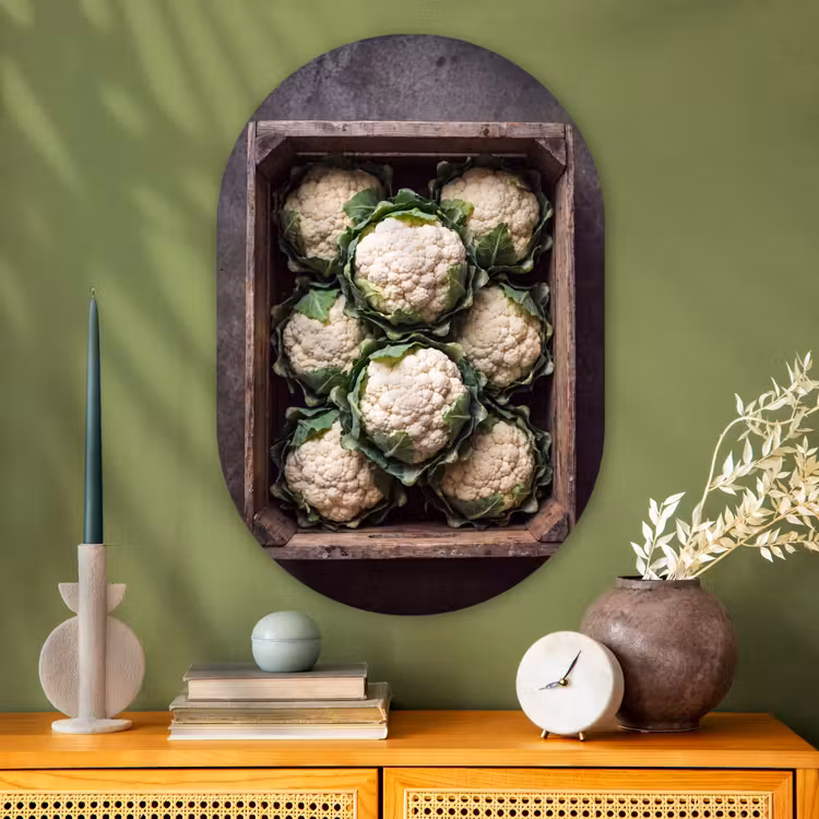 Muurovaal - Glas - Bloemkool - Houten kist — 2