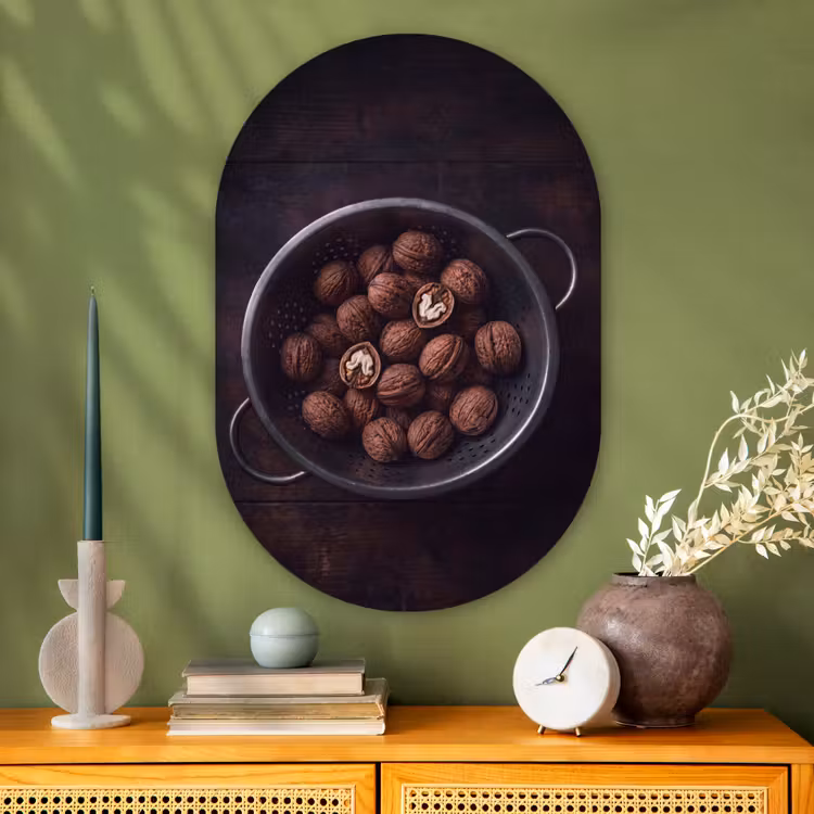 Muurovaal - Glas - Walnoot - Eten - Donker — 2