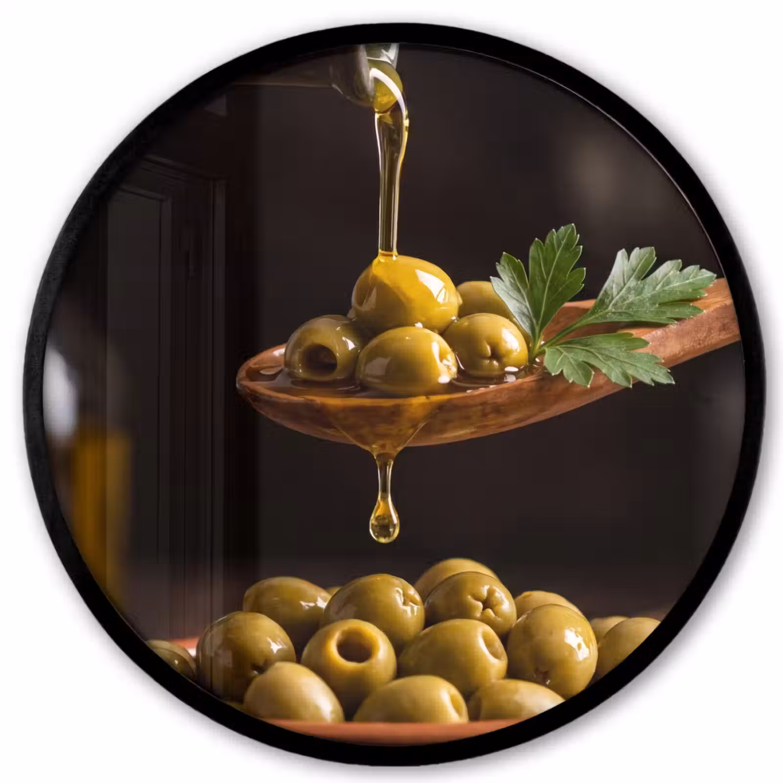 Ronde fotolijst - Olijven - Olijfolie - Eten — 1