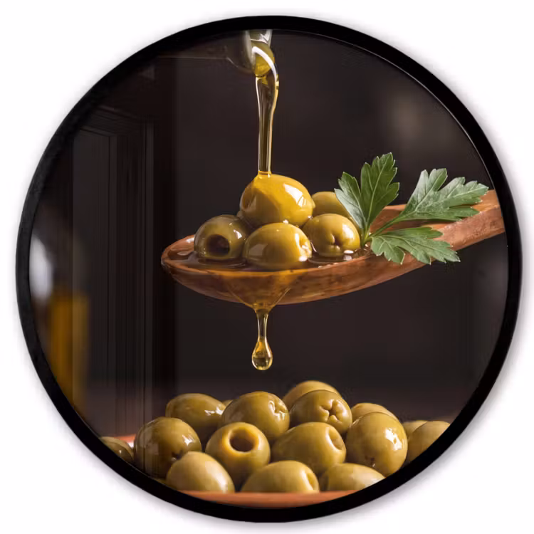 Ronde fotolijst - Olijven - Olijfolie - Eten — 1