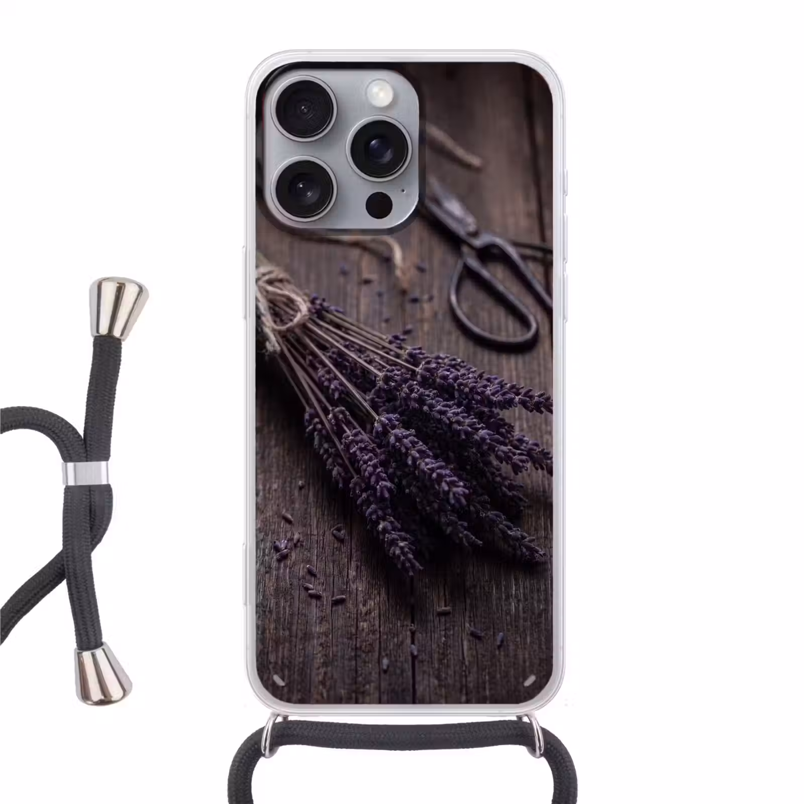 Telefoonhoesje met koord - Bloemen - Rustiek - Paars — 1