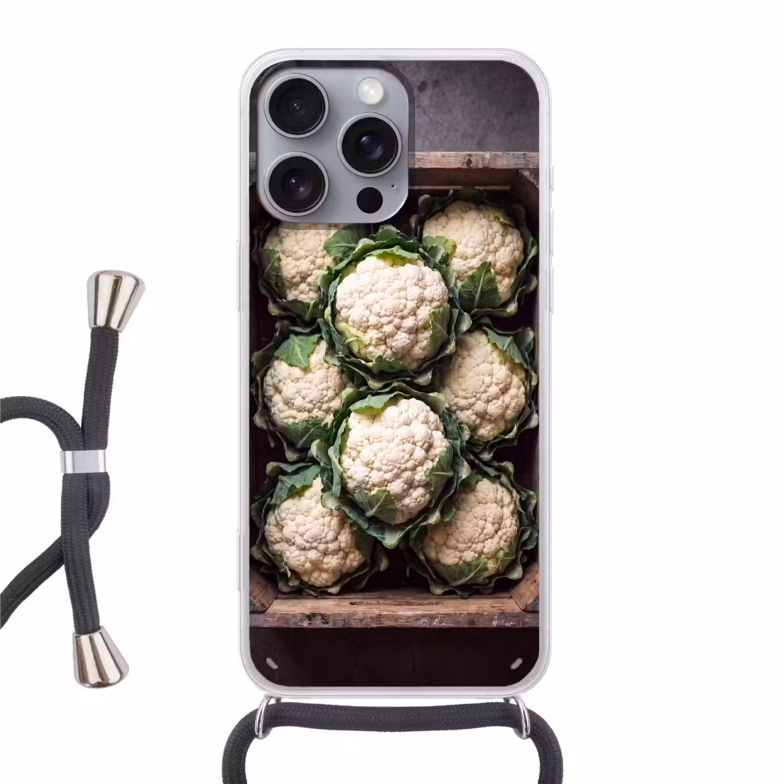 Telefoonhoesje met koord - Bloemkool - Houten kist — 1