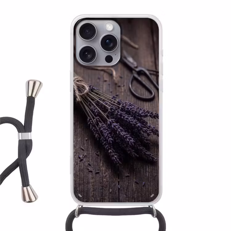 Telefoonhoesje met koord - Bloemen - Rustiek - Paars — 1