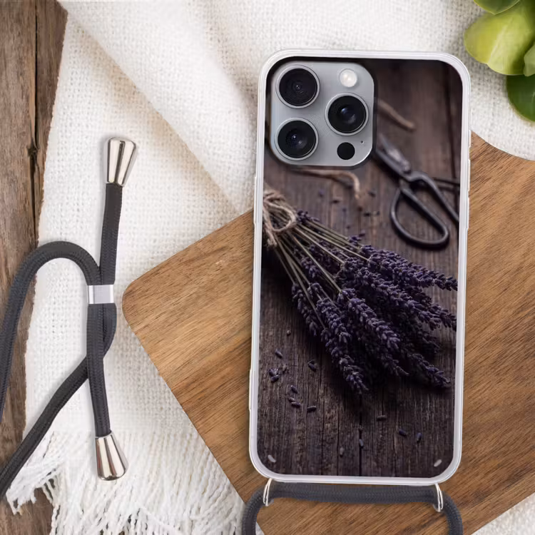 Telefoonhoesje met koord - Bloemen - Rustiek - Paars — 3