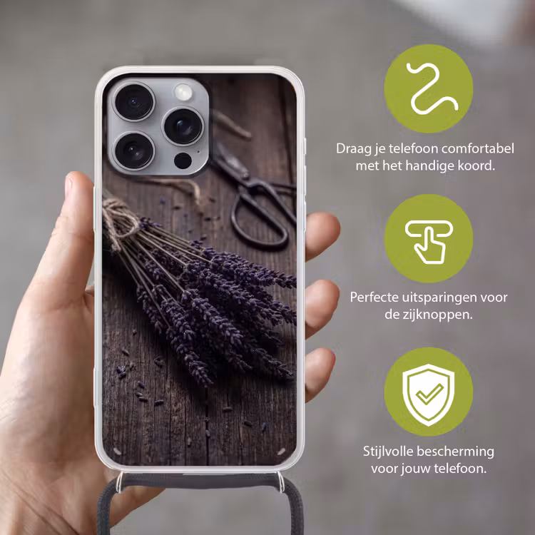 Telefoonhoesje met koord - Bloemen - Rustiek - Paars — 4