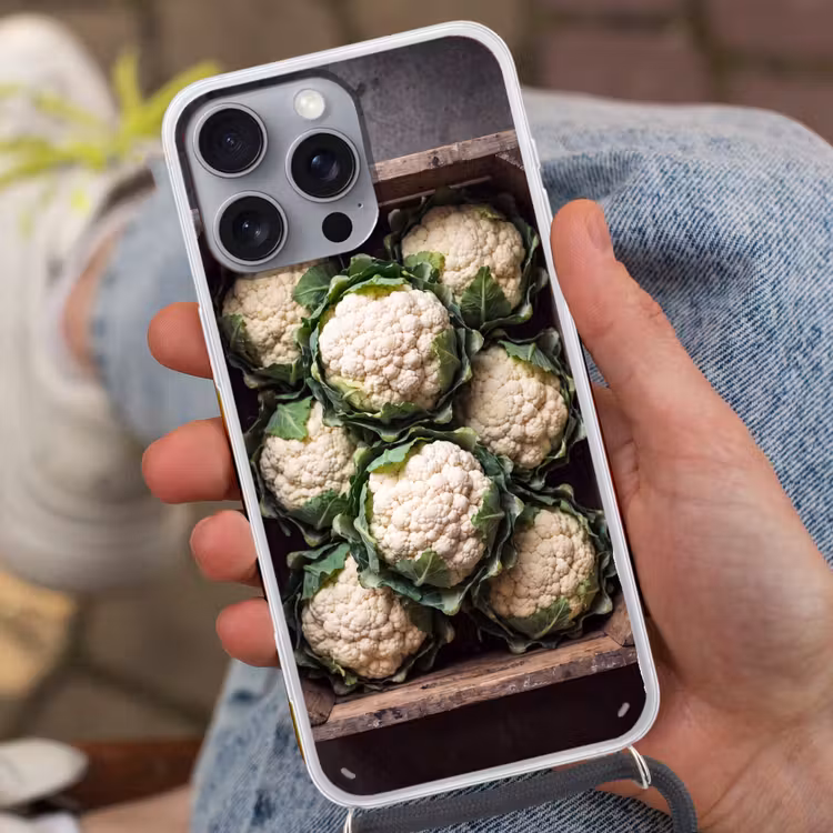 Telefoonhoesje met koord - Bloemkool - Houten kist — 2