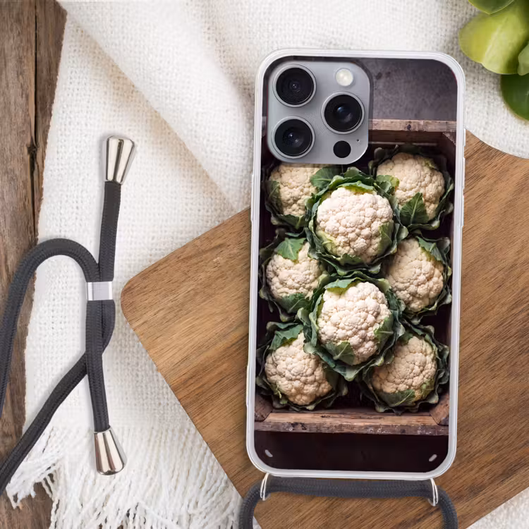 Telefoonhoesje met koord - Bloemkool - Houten kist — 3
