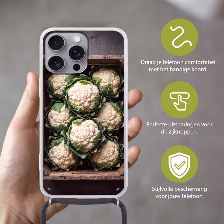 Telefoonhoesje met koord - Bloemkool - Houten kist — 4