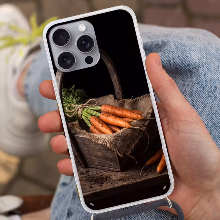 Telefoonhoesje met koord - Wortels - Mand - Eten — 2