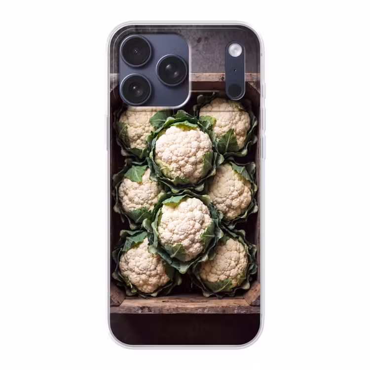 Telefoonhoesje Softcase - Bloemkool - Houten kist — 1
