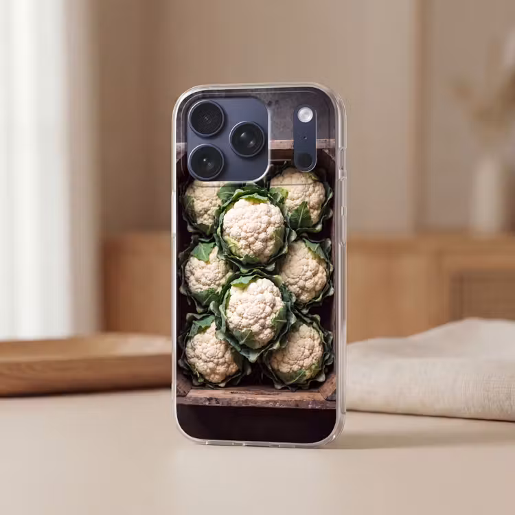 Telefoonhoesje Softcase - Bloemkool - Houten kist — 3
