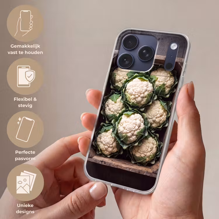 Telefoonhoesje Softcase - Bloemkool - Houten kist — 4