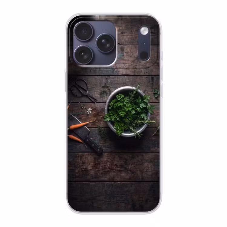 Telefoonhoesje Softcase - Groenten - Hout - Eten — 1