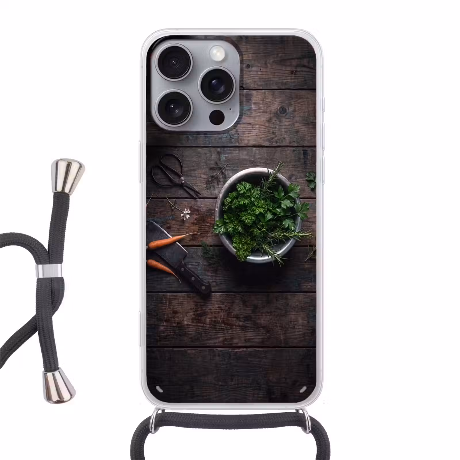 Telefoonhoesje met koord - Groenten - Hout - Eten — 1