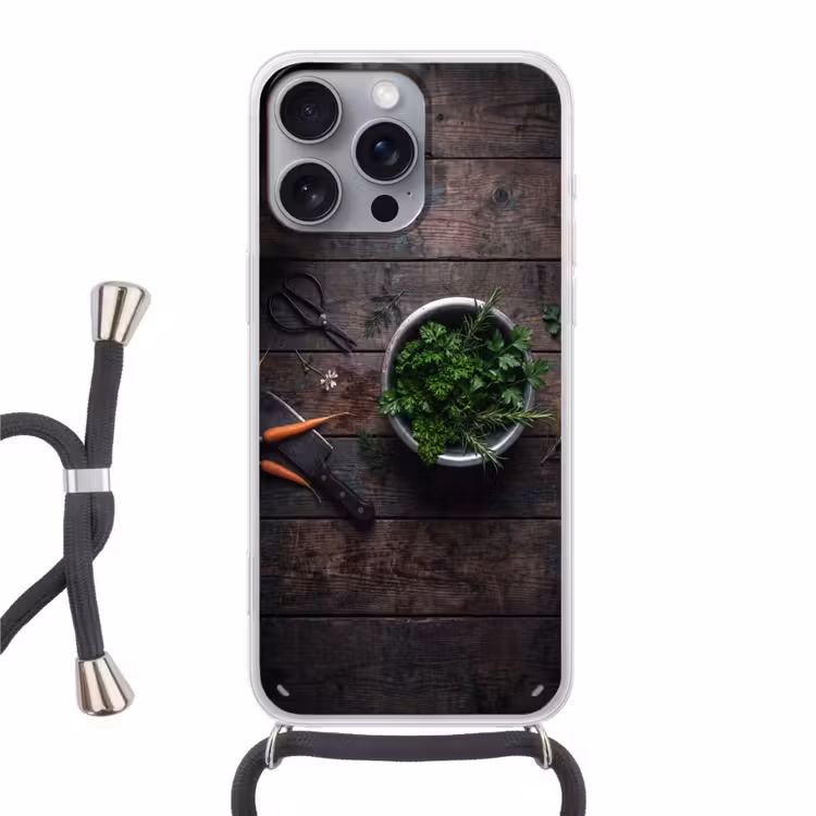 Telefoonhoesje met koord - Groenten - Hout - Eten — 1