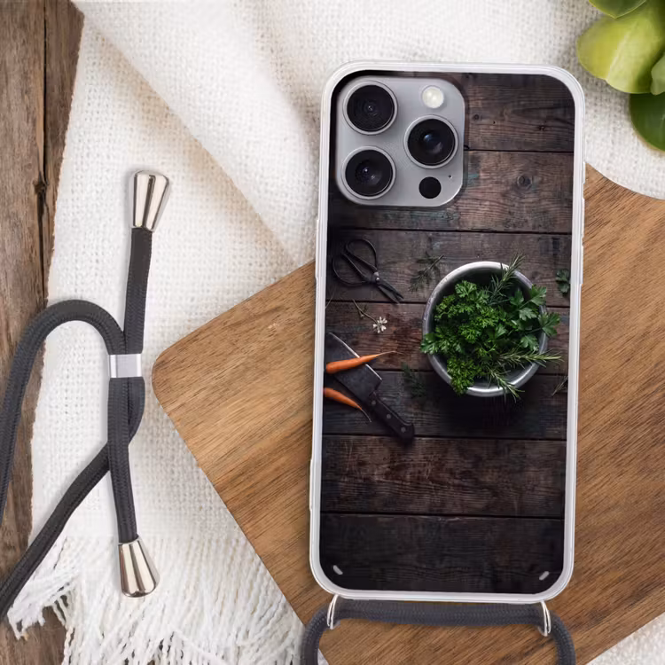 Telefoonhoesje met koord - Groenten - Hout - Eten — 3
