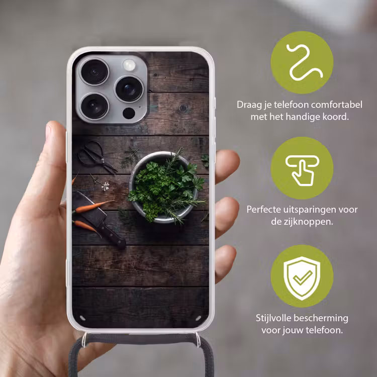 Telefoonhoesje met koord - Groenten - Hout - Eten — 4