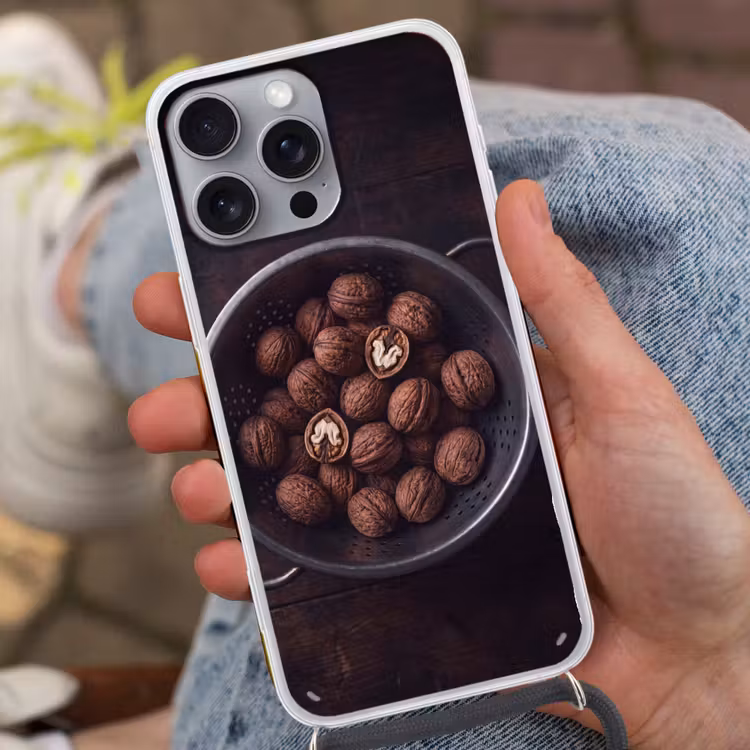 Telefoonhoesje met koord - Walnoot - Eten - Donker — 2