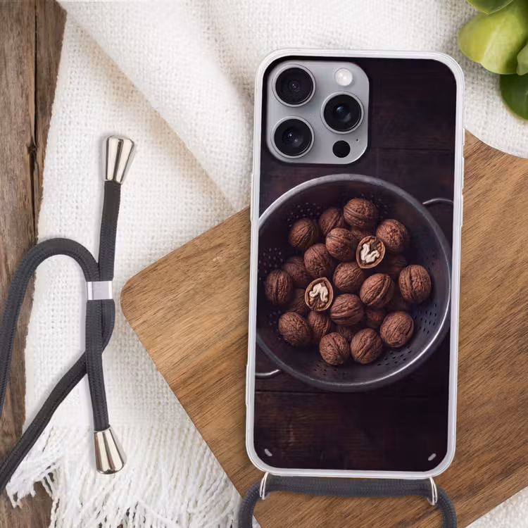 Telefoonhoesje met koord - Walnoot - Eten - Donker — 3