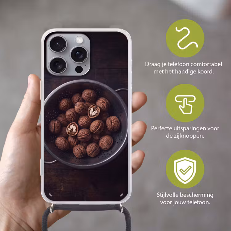 Telefoonhoesje met koord - Walnoot - Eten - Donker — 4