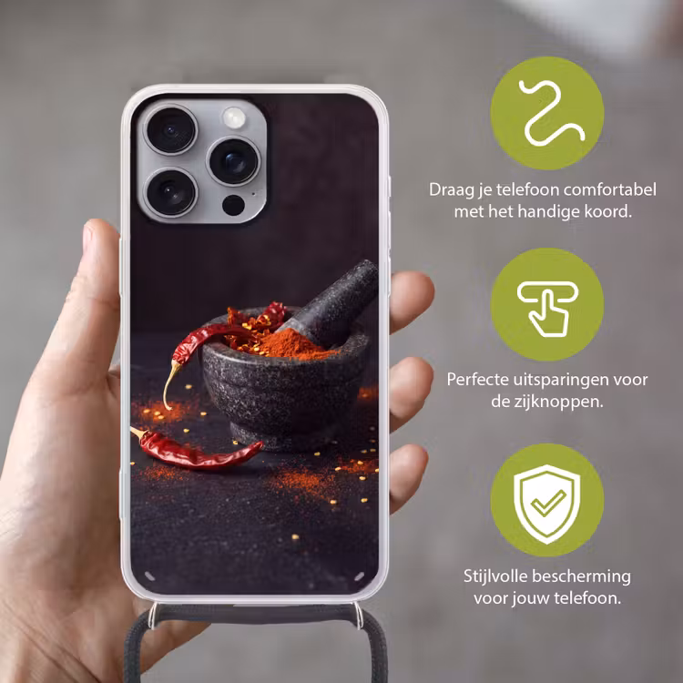 Telefoonhoesje met koord - Specerijen - Vijzel - Rood — 4