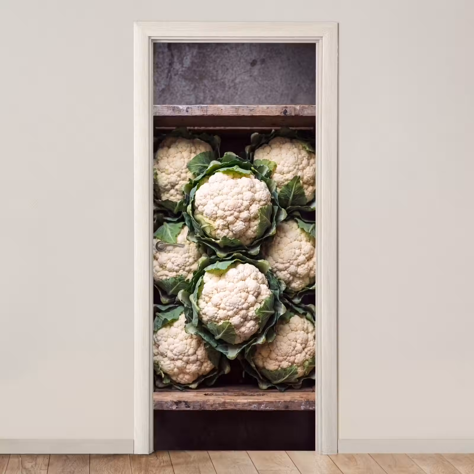 Deursticker - Bloemkool - Houten kist — 1