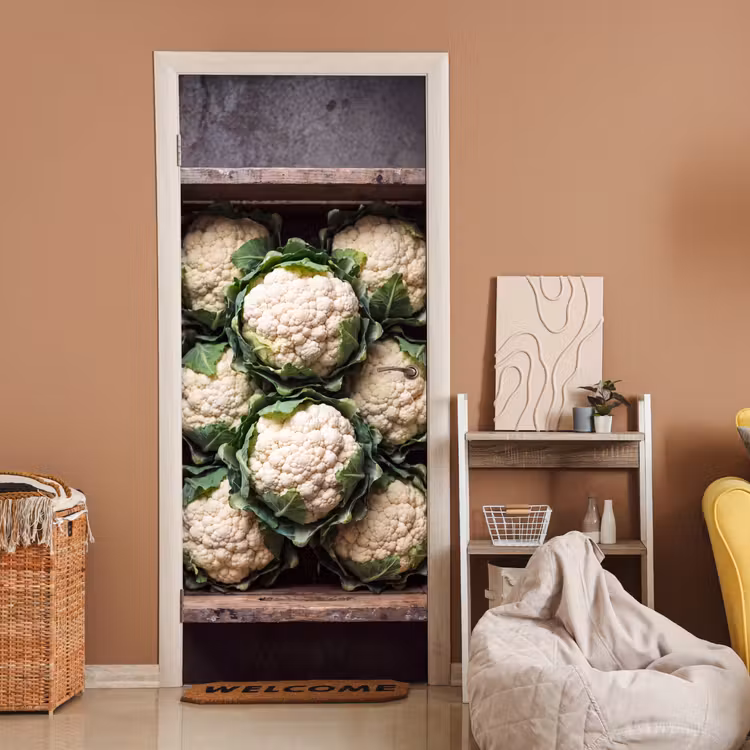 Deursticker - Bloemkool - Houten kist — 2