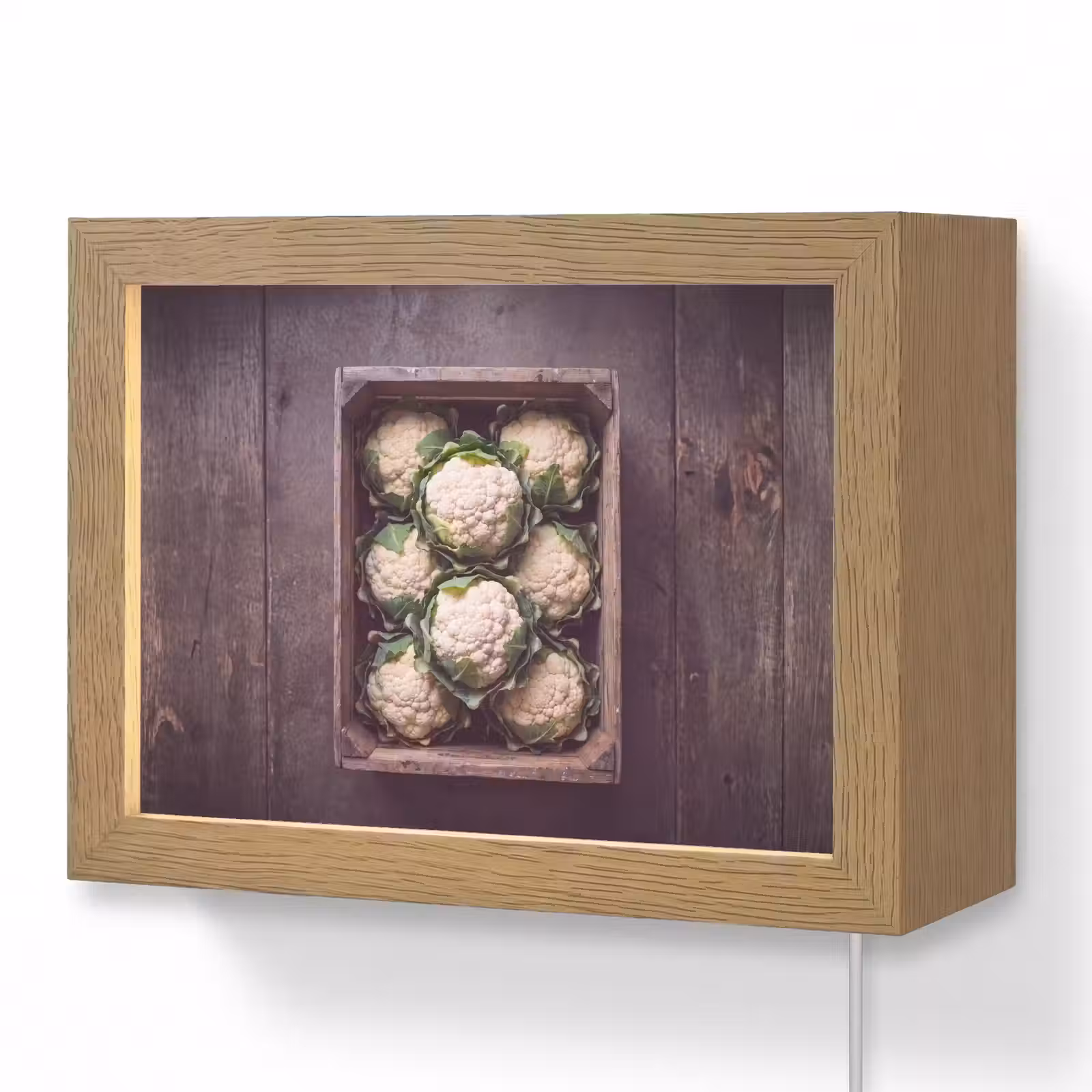 Lightbox - Wandlamp - Bloemkool - Houten kist — 1