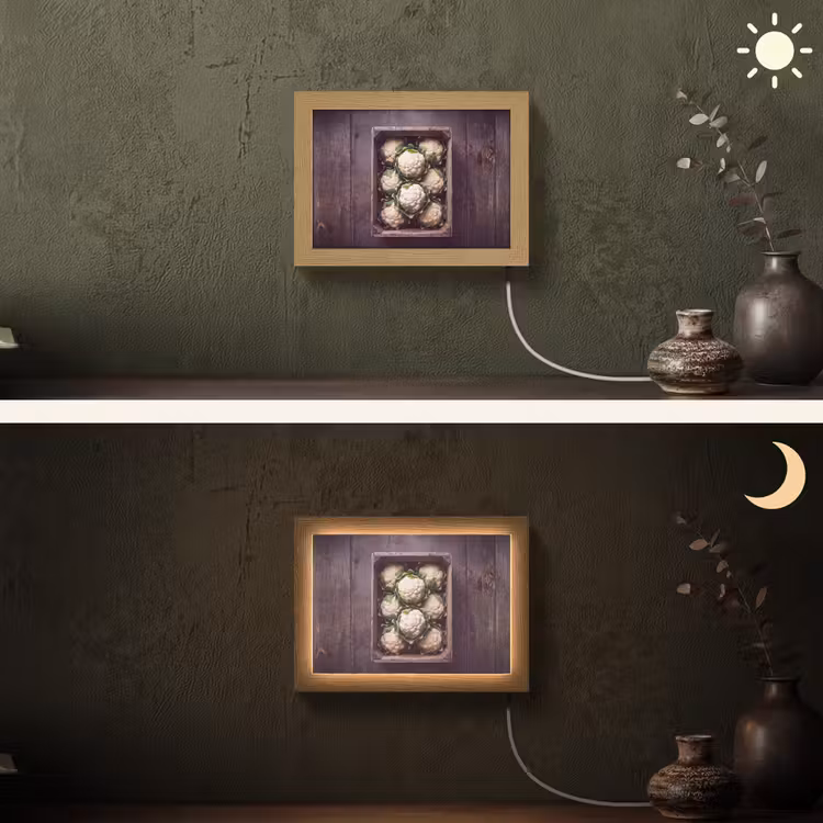 Lightbox - Wandlamp - Bloemkool - Houten kist — 3