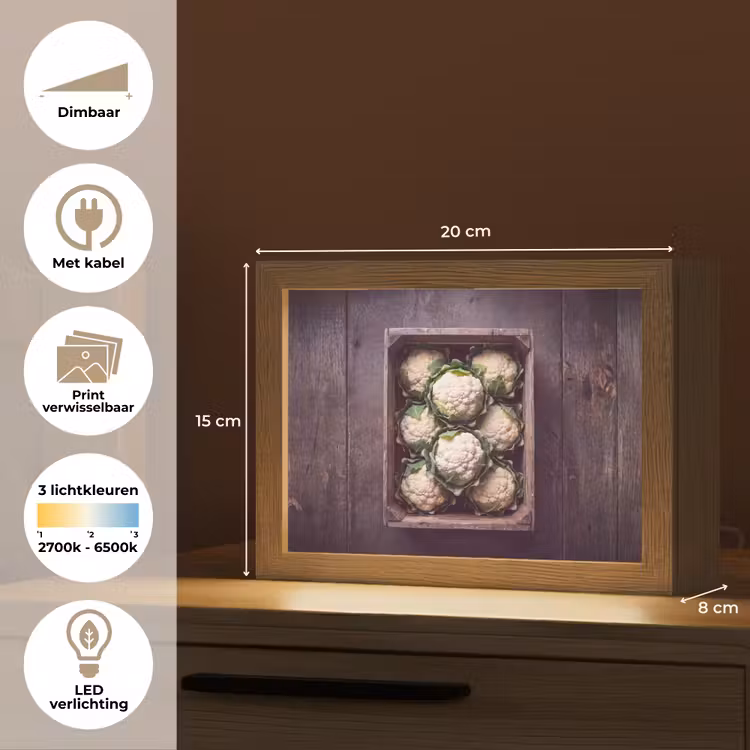 Lightbox - Wandlamp - Bloemkool - Houten kist — 9