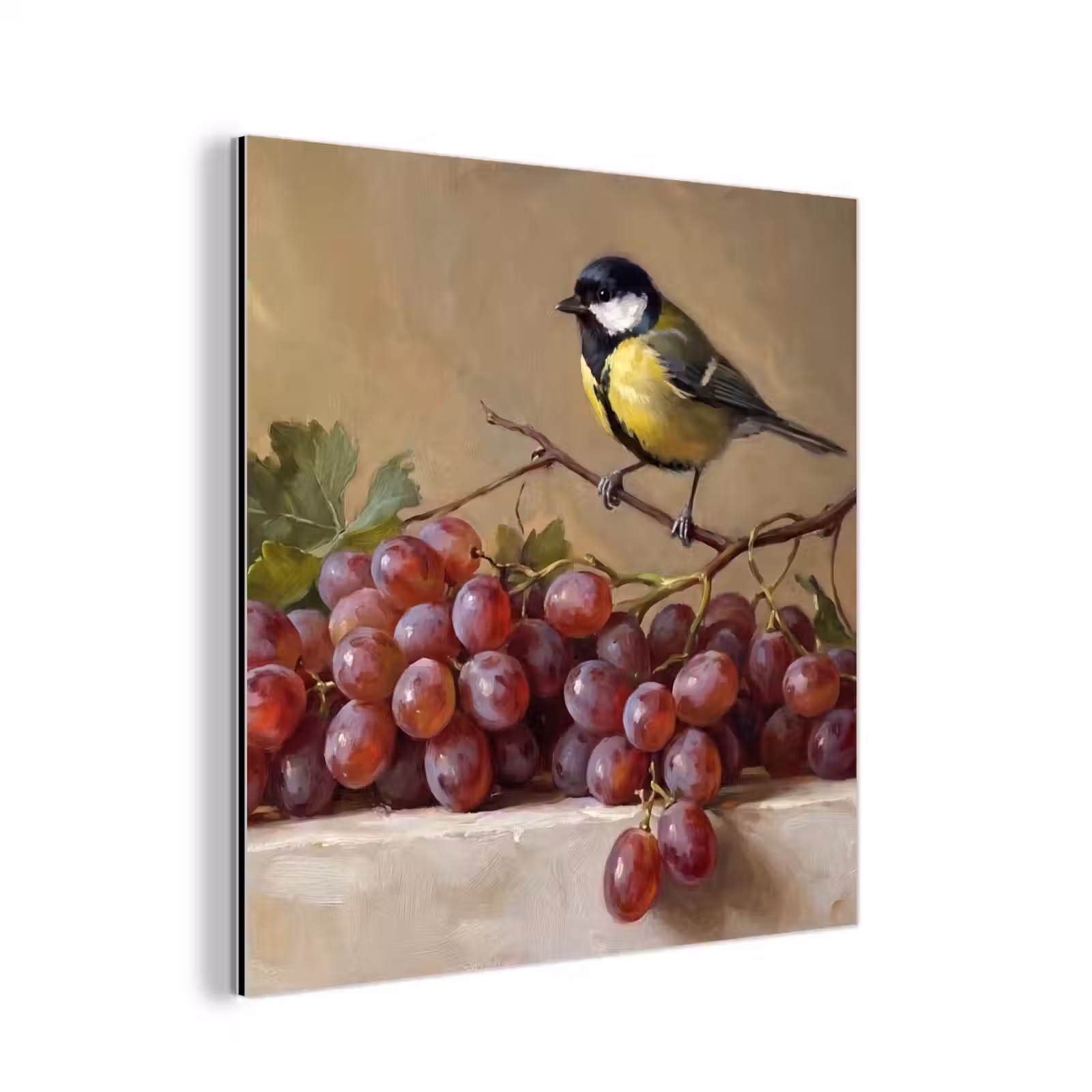 Aluminium schilderij - Vogel - Druiven - Stilleven — 1
