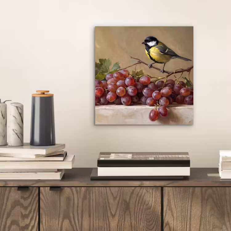 Aluminium schilderij - Vogel - Druiven - Stilleven — 2