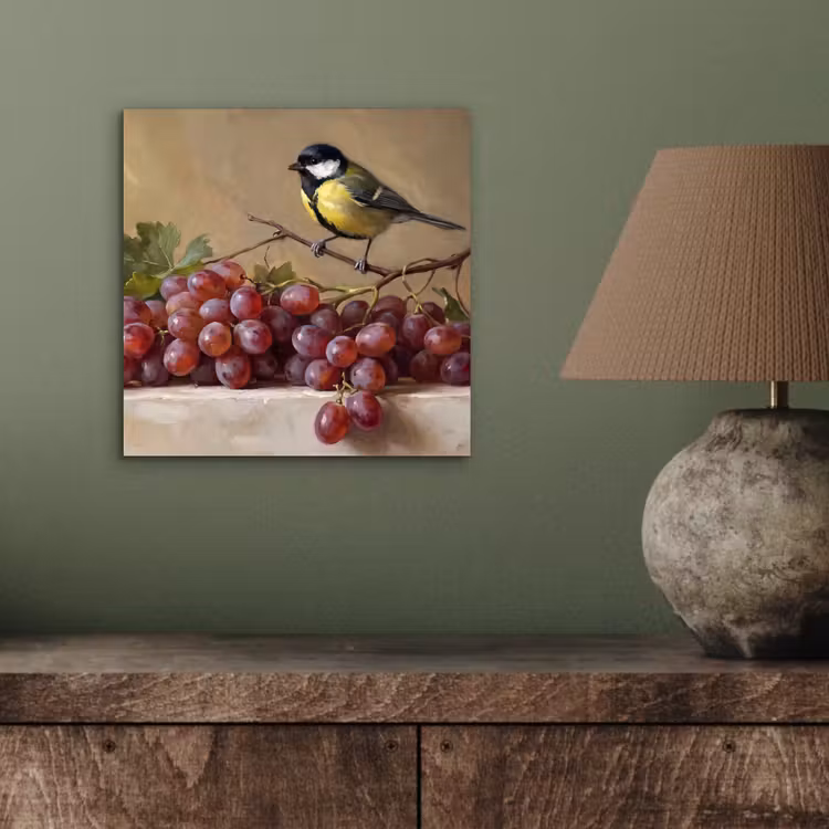 Aluminium schilderij - Vogel - Druiven - Stilleven — 3
