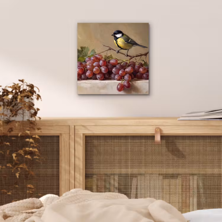 Aluminium schilderij - Vogel - Druiven - Stilleven — 4
