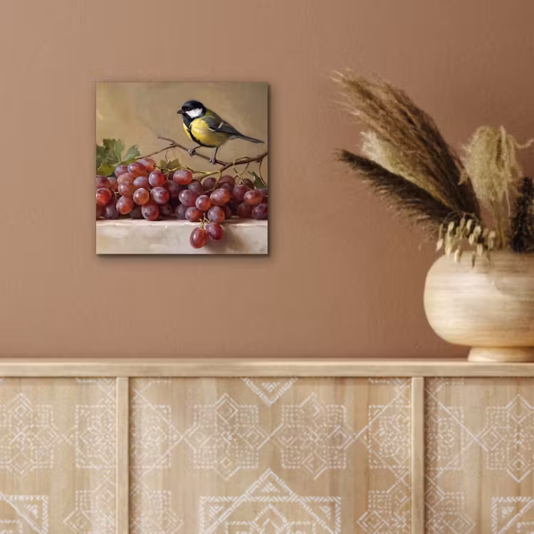 Aluminium schilderij - Vogel - Druiven - Stilleven — 5
