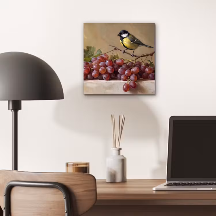 Aluminium schilderij - Vogel - Druiven - Stilleven — 6