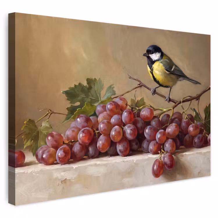 Buiten canvas - Vogel - Druiven - Stilleven — 1