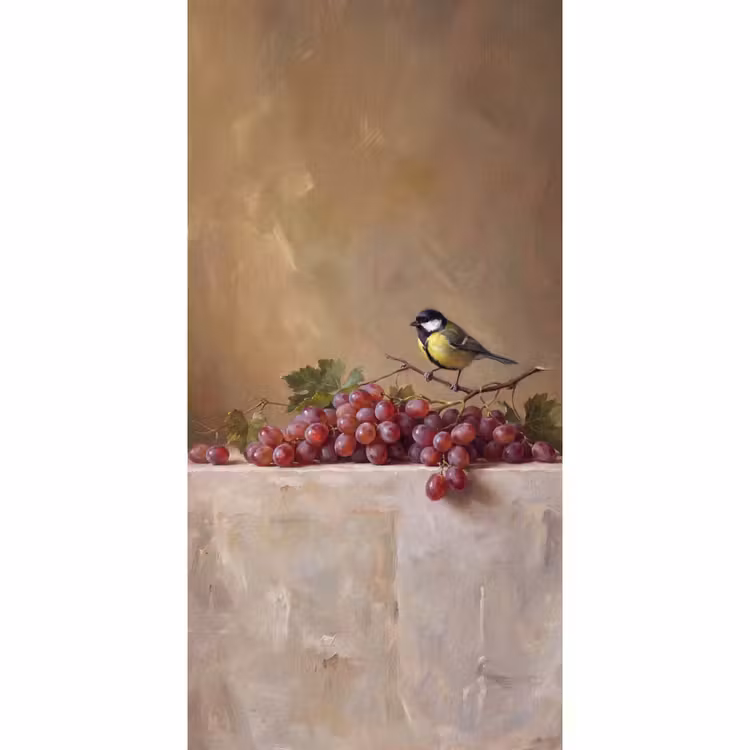 Behang - Vogel - Druiven - Stilleven — 2