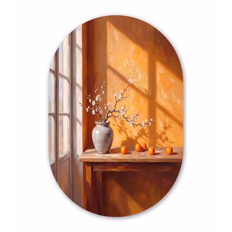 Muurovaal - Kunststof - Witte bloemen - Stilleven — 1