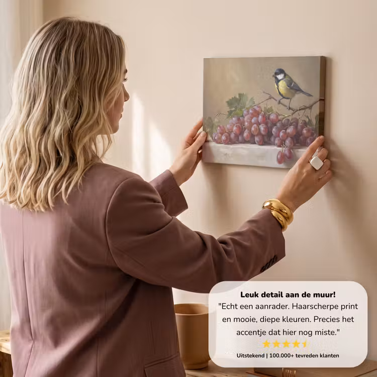 Canvas schilderij - Vogel - Druiven - Stilleven — 2