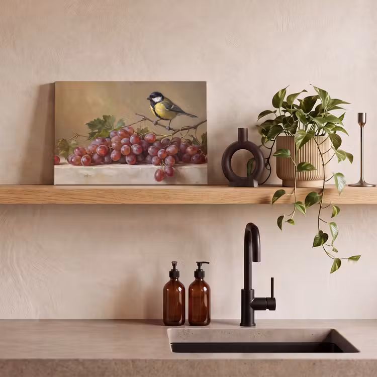 Canvas schilderij - Vogel - Druiven - Stilleven — 3