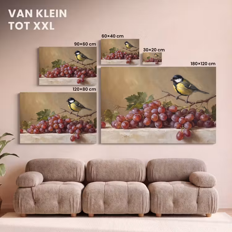 Canvas schilderij - Vogel - Druiven - Stilleven — 7