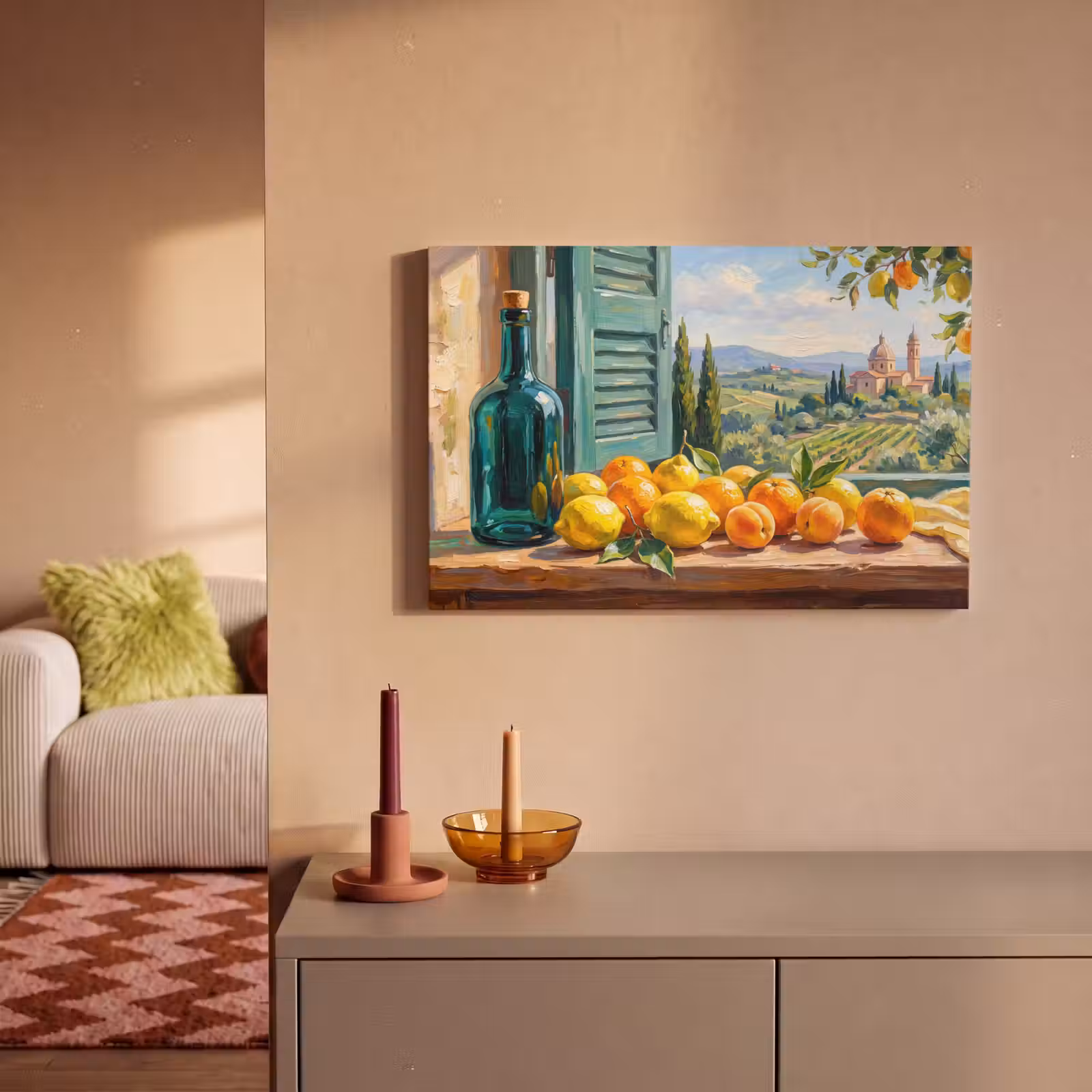 Canvas schilderij - Fles - Fruit - Stilleven — 1