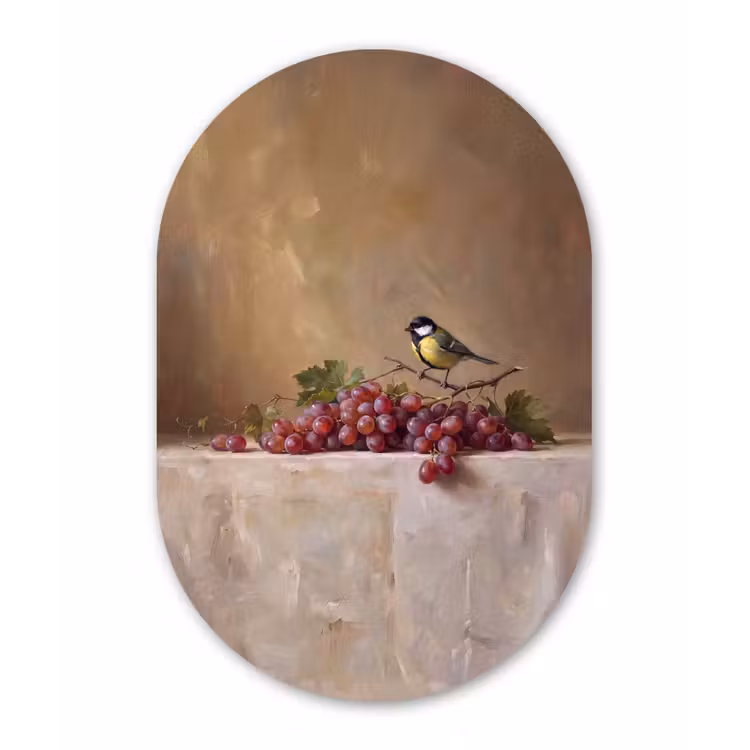 Muurovaal - Glas - Vogel - Druiven - Stilleven — 1