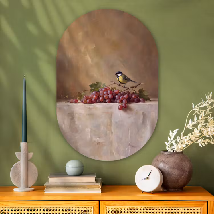 Muurovaal - Glas - Vogel - Druiven - Stilleven — 2