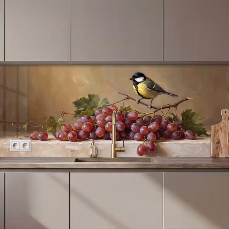 Keuken achterwand - Vogel - Druiven - Stilleven — 1