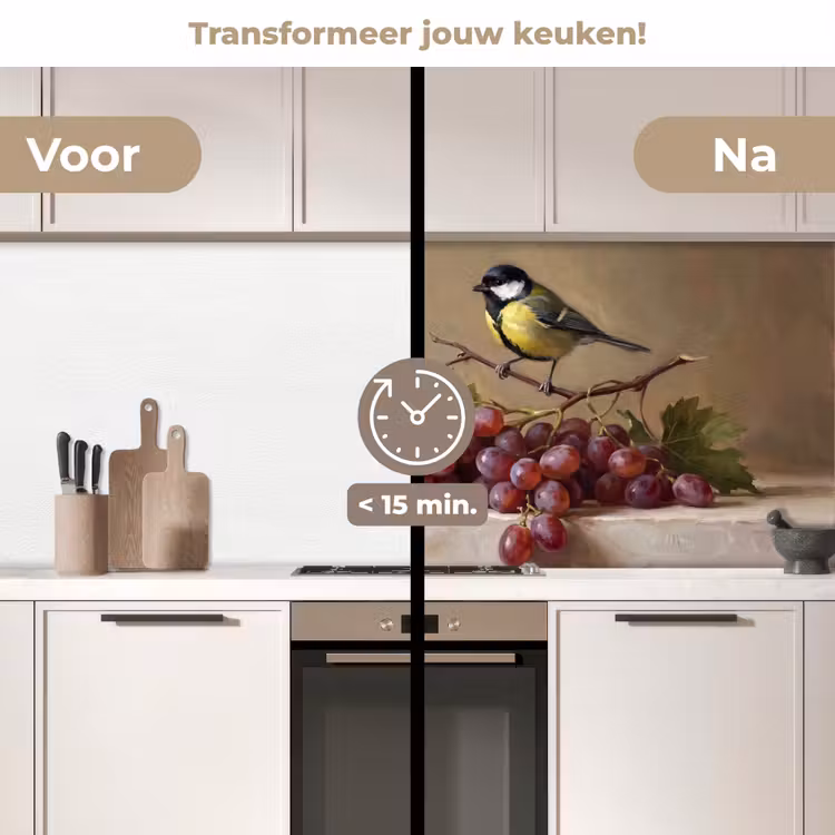 Keuken achterwand - Vogel - Druiven - Stilleven — 2