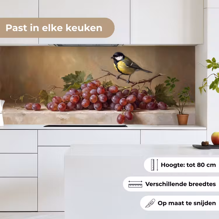 Keuken achterwand - Vogel - Druiven - Stilleven — 4